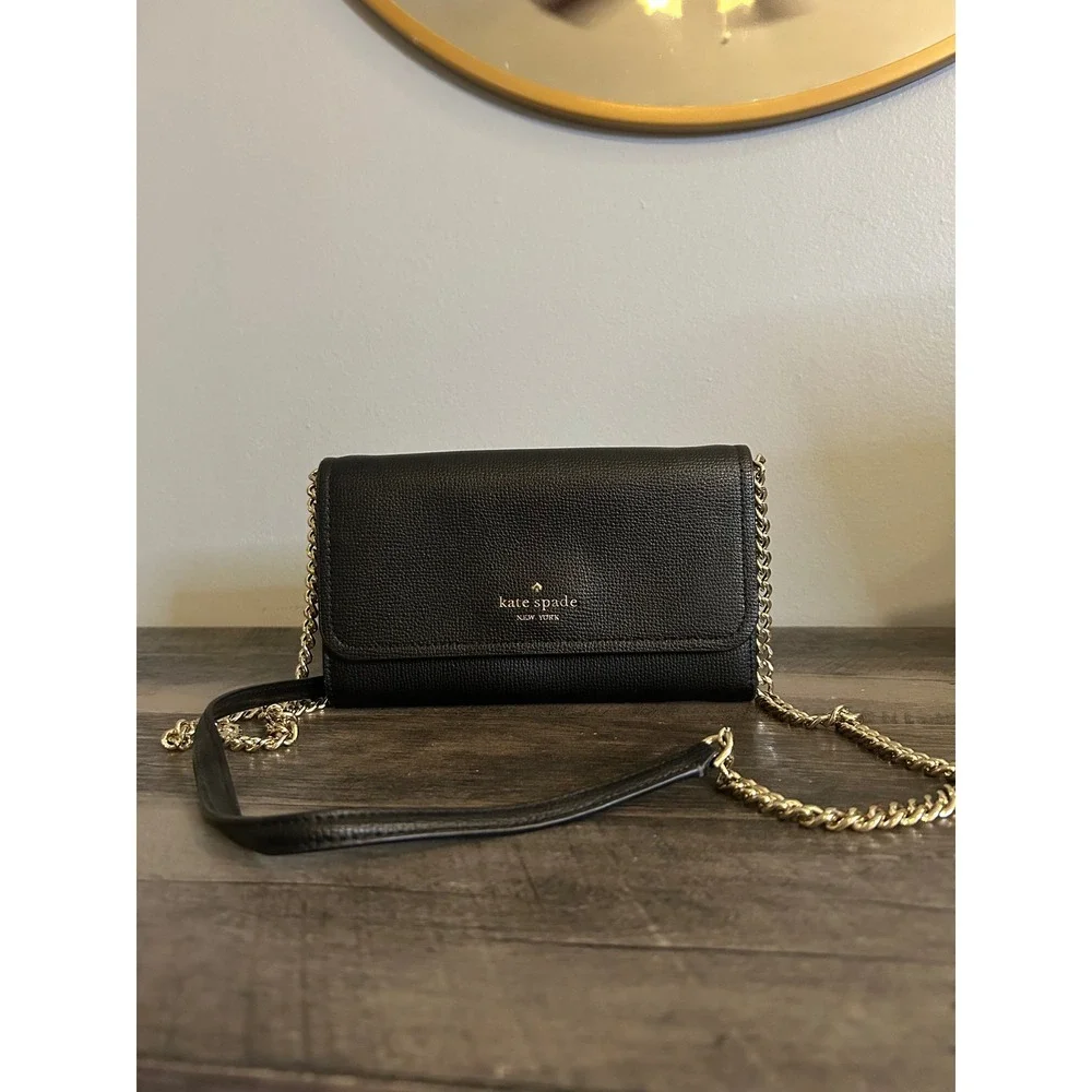 Kate Spade Madison Willow Crossbody Bag Black Saffiano Leather Chain Strap